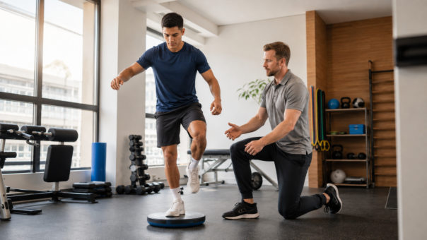 Atleta realizando teste funcional antes do retorno ao esporte após lesão